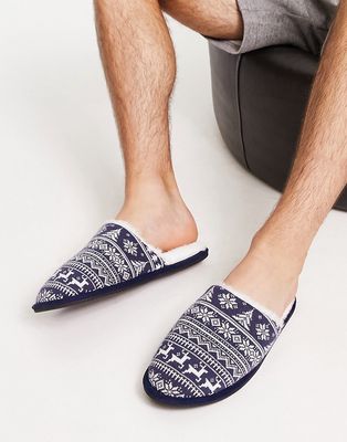 ASOS DESIGN mule slippers in fairisle knit-Multi