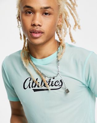 ASOS DESIGN muscle cropped T-shirt in blue mesh with varsity print - part of a set