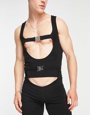 ASOS DESIGN muscle cut out tank top with buckle in black - part of a set