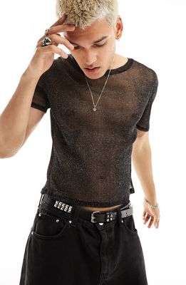 ASOS DESIGN Muscle Fit Glitter Mesh T-Shirt in Black