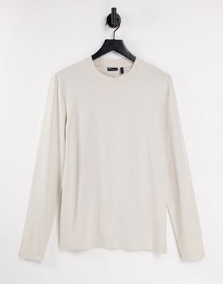 ASOS DESIGN muscle fit long sleeve t-shirt with crew neck in stone-Neutral