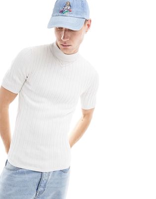 ASOS DESIGN muscle fit ribbed knit turtleneck in white