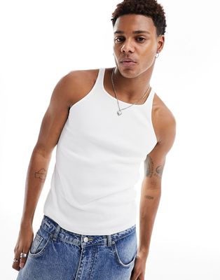 ASOS DESIGN muscle fit tank top with high neck in white