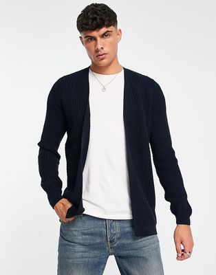 ASOS DESIGN muscle fit textured knit cardigan in navy
