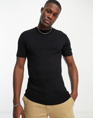 ASOS DESIGN muscle lightweight knitted cotton t-shirt in black