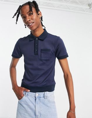 ASOS DESIGN muscle polo in smart rib in navy