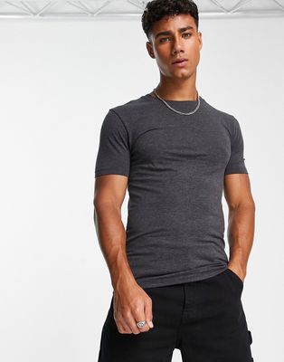 ASOS DESIGN muscle T-shirt with crew neck in charcoal heather-Gray