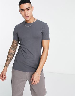 ASOS DESIGN muscle T-shirt with crew neck in washed black-Gray