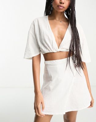 ASOS DESIGN natural beach twist front top in white - part of a set