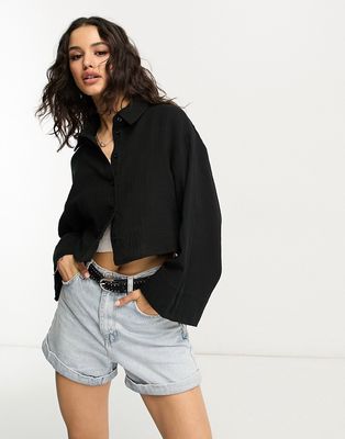 ASOS DESIGN natural crinkle shirt in black