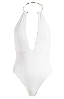 ASOS DESIGN Necklace Trim One-Piece Swimsuit in White