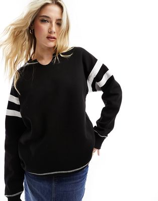 ASOS DESIGN notch neck sweatshirt with contrast stitching in black