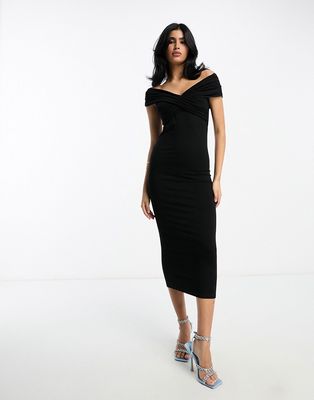 ASOS DESIGN off shoulder body-conscious pencil midi dress in black