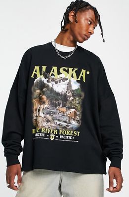 ASOS DESIGN Oversize Alaska Graphic Sweatshirt in Black