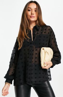 ASOS DESIGN Oversize Clip Dot Button-Up Shirt in Black