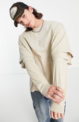 ASOS DESIGN Oversize Double Layer Sweatshirt in Beige