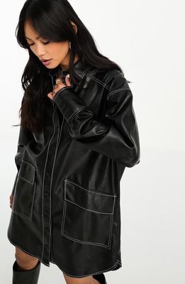 ASOS DESIGN Oversize Faux Leather Shirtdress in Black