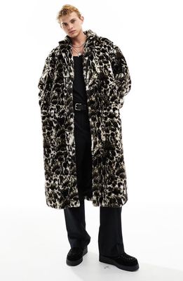 ASOS DESIGN Oversize Leopard Print Faux Fur Coat in Brown