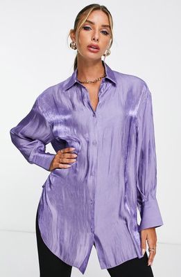 ASOS DESIGN Oversize Metallic Button-Up Shirt in Purple