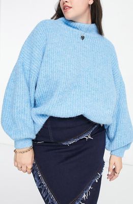 ASOS DESIGN Oversize Mock Neck Sweater in Medium Blue