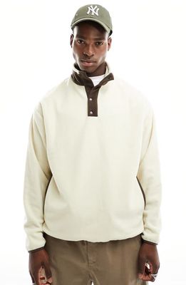 ASOS DESIGN Oversize Quarter Snap Fleece Sweatshirt in Off White