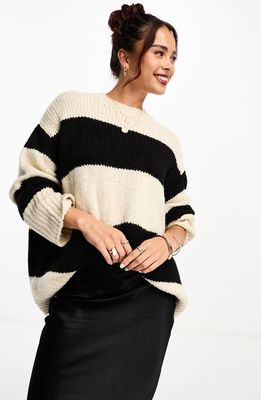 ASOS DESIGN Oversize Stripe Crewneck Sweater in Black Multi