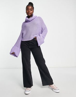 ASOS DESIGN oversize sweater with cowl neck in rib in lilac-Purple