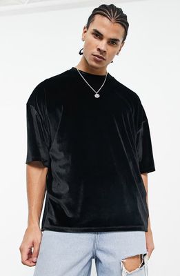 ASOS DESIGN Oversize Velour T-Shirt in Black
