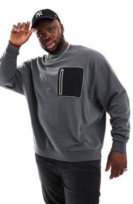 ASOS DESIGN Oversize Zip Pocket Sweatshirt in Charcoal