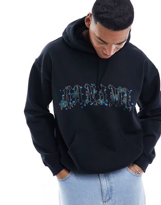 ASOS DESIGN oversized black hoodie with floral text prints