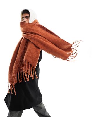 ASOS DESIGN oversized blanket scarf in tonal burnt sienna-Brown
