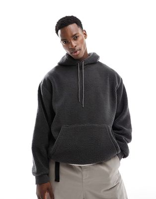ASOS DESIGN oversized borg hoodie in charcoal-Gray