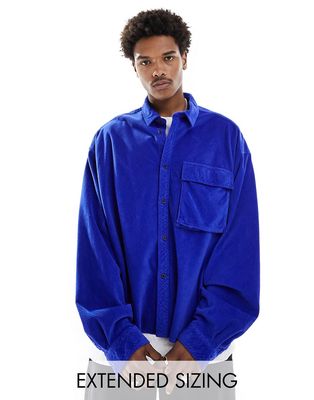 ASOS DESIGN oversized boxy diagonal cord shirt in cobalt blue