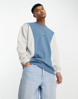 ASOS DESIGN oversized color block sweatshirt in beige and navy-Blue