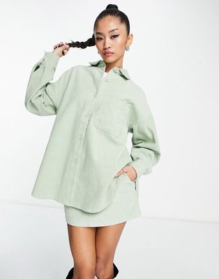 ASOS DESIGN oversized cord shirt in sage - part of a set-Green