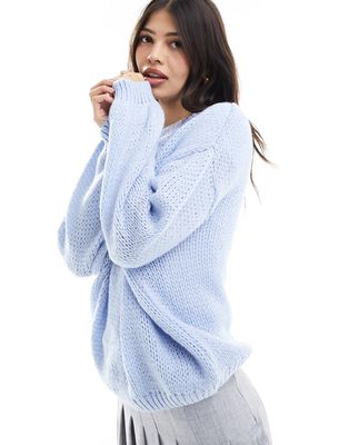 ASOS DESIGN oversized crew neck sweater with balloon sleeves in blue