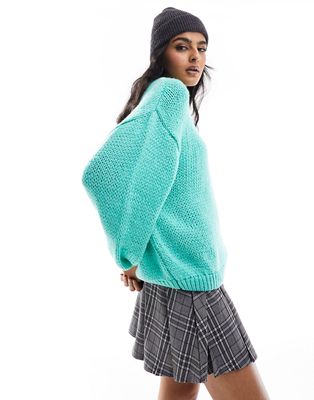 ASOS DESIGN oversized crew neck sweater with balloon sleeves in green