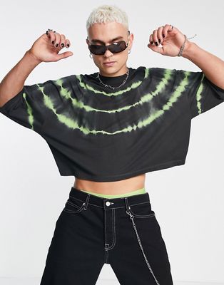 ASOS DESIGN oversized crop tie dye t-shirt in green & black