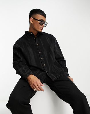 ASOS DESIGN oversized denim shirt in black wash with acid stripes