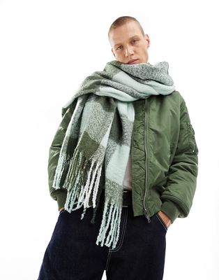 ASOS DESIGN oversized fluffy scarf in green check