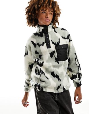 ASOS DESIGN oversized half snap with camo all over print in borg-Multi