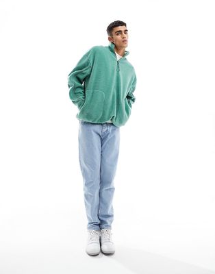 ASOS DESIGN oversized half zip borg sweatshirt in green