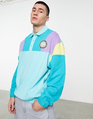 ASOS DESIGN oversized half zip rugby sweatshirt in multicolor blocking