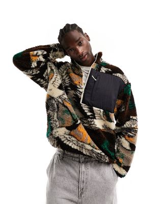ASOS DESIGN oversized half zip sweatshirt in all over print sherpa-Multi