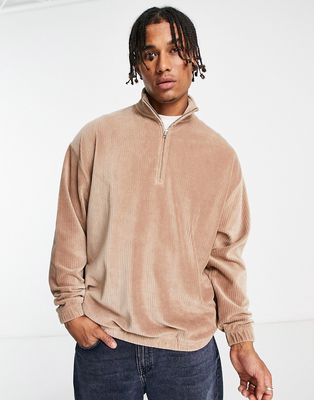 ASOS DESIGN oversized half zip sweatshirt in brown ribbed velour