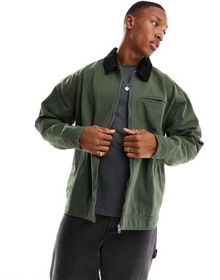 ASOS DESIGN oversized harrington jacket in khaki-Green