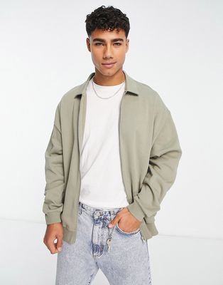 ASOS DESIGN oversized harrington jersey jacket in green