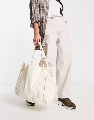 ASOS DESIGN oversized heavyweight canvas tote bag in ecru-Brown
