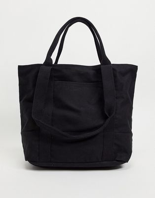 ASOS DESIGN oversized heavyweight cotton tote bag with grab and shoulder handle in black - BLACK