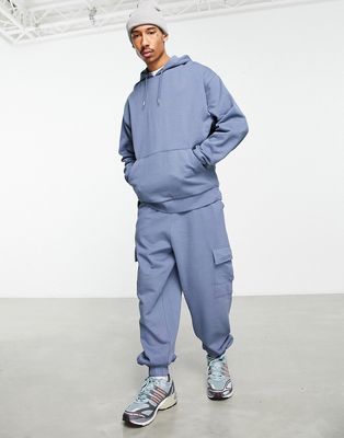 ASOS DESIGN oversized hoodie and oversized sweatpants with cargo pocket tracksuit in blue